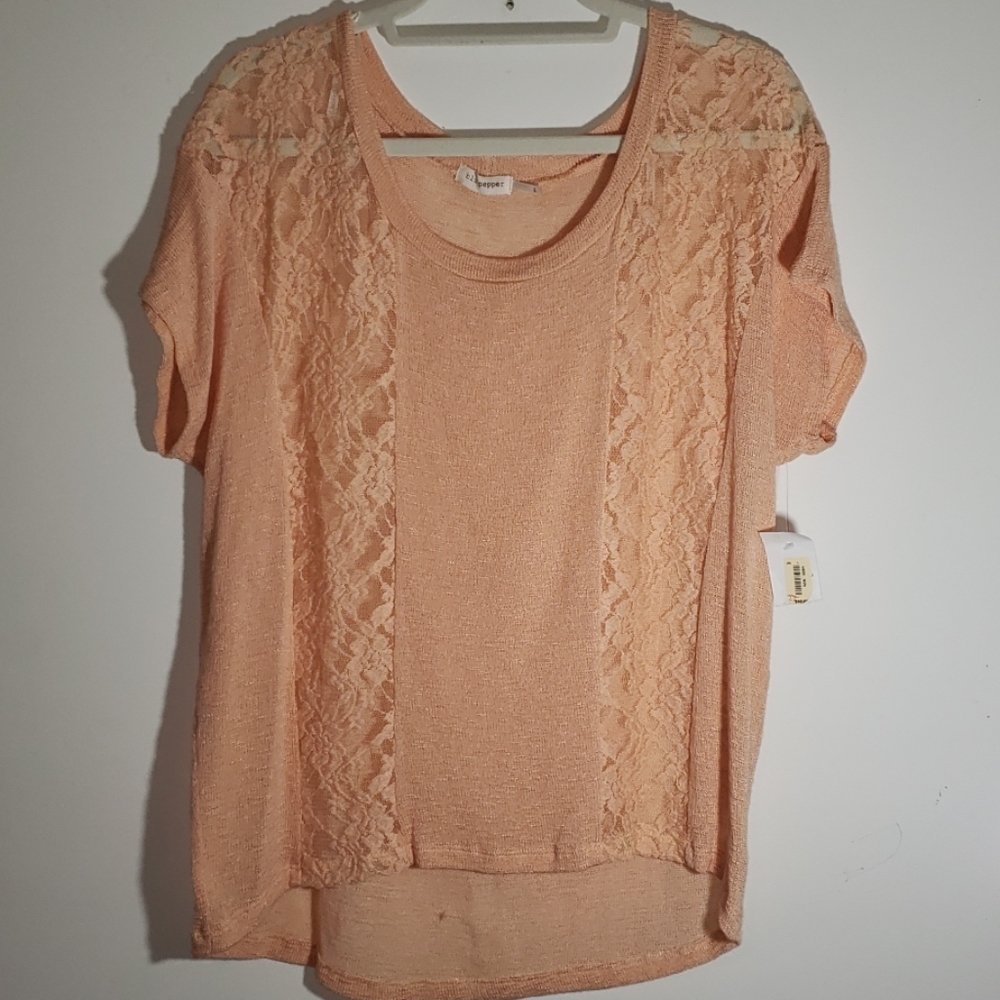Delicate peach lace accent sweater